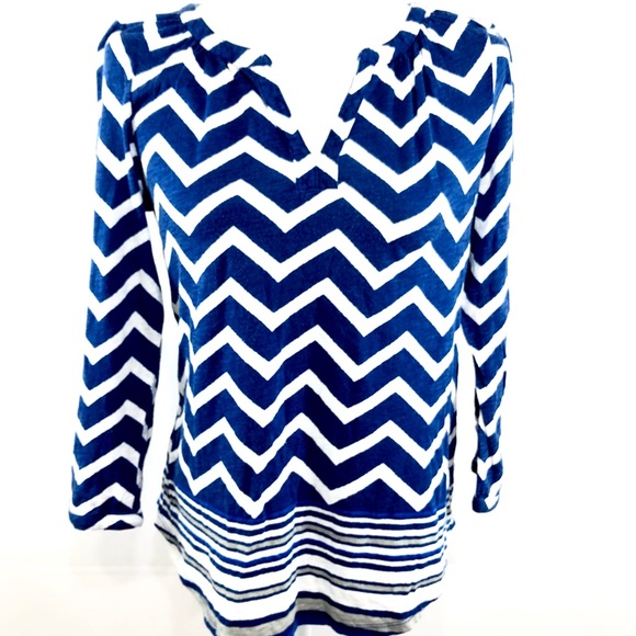 Lucky Brand Chevron Striped Henley Top Tee Size S - Picture 3 of 8
